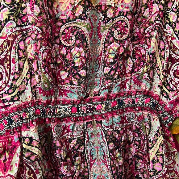 Anthro Tanvi Kedia Womens Multicolored Stripes Floral Beaded Cinched Dress M - Picture 4 of 7